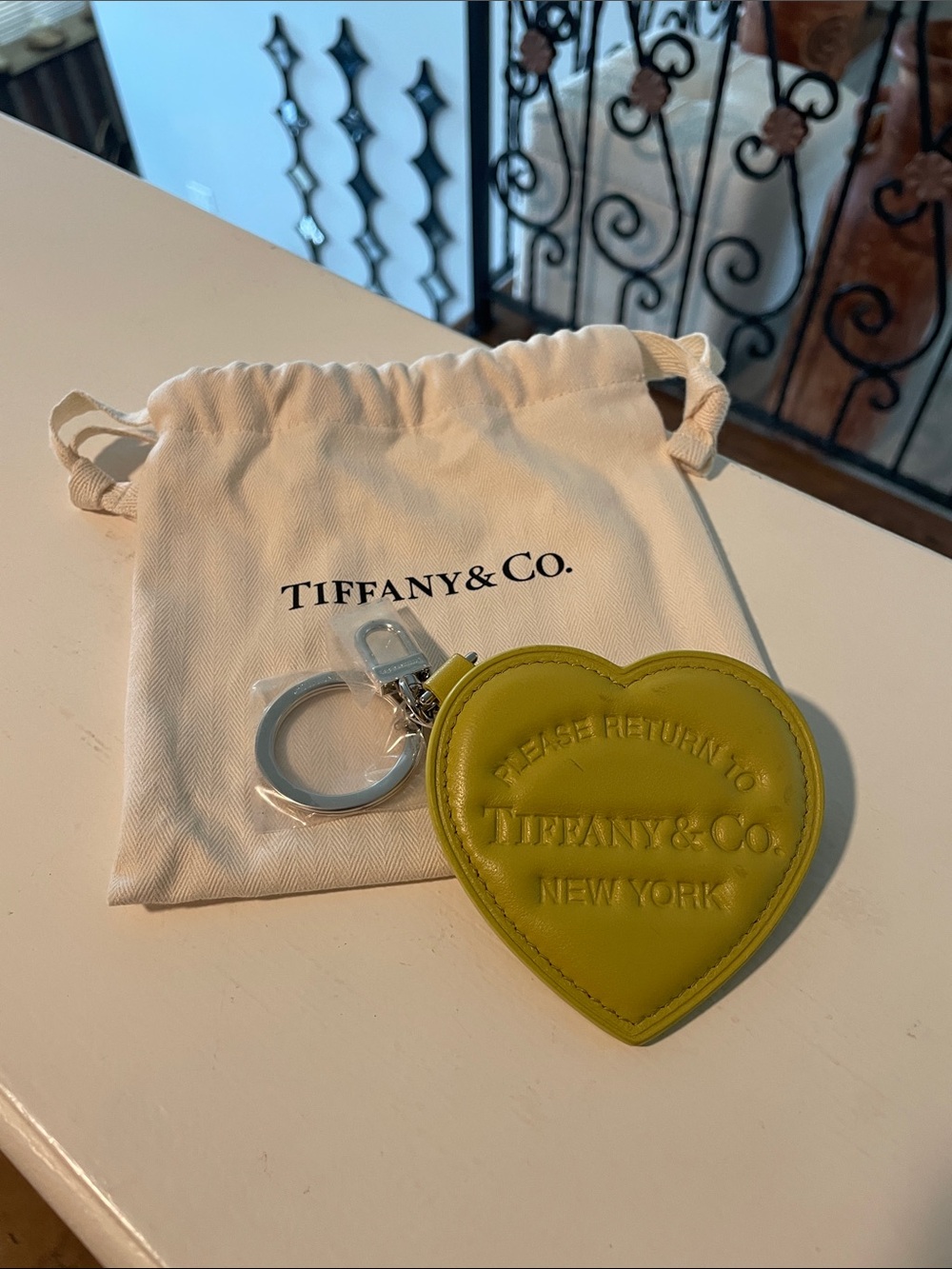 Tiffany & Co. chartreuse heart key and card holder